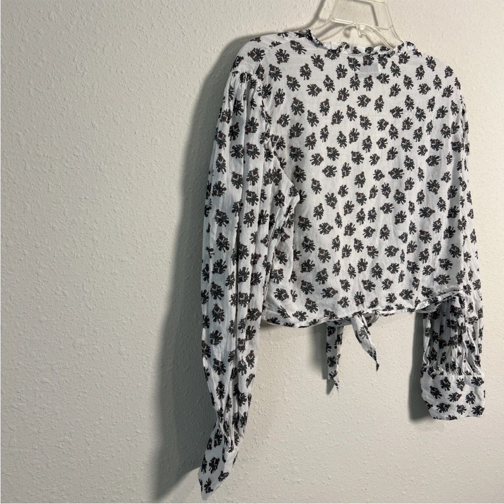 Urban Outfitters Women's Lg White Floral Cropped Top Long Sleeve Tie Closure - Picture 9 of 10